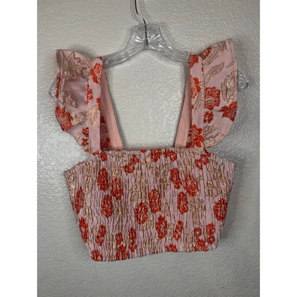 Lulus Charm The Crowd Blush Pink Metallic Floral Top Size S - Picture 2 of 4